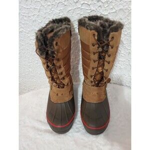 lands’end  boots size 6 womens brown quilted duck Mid Calf Suede